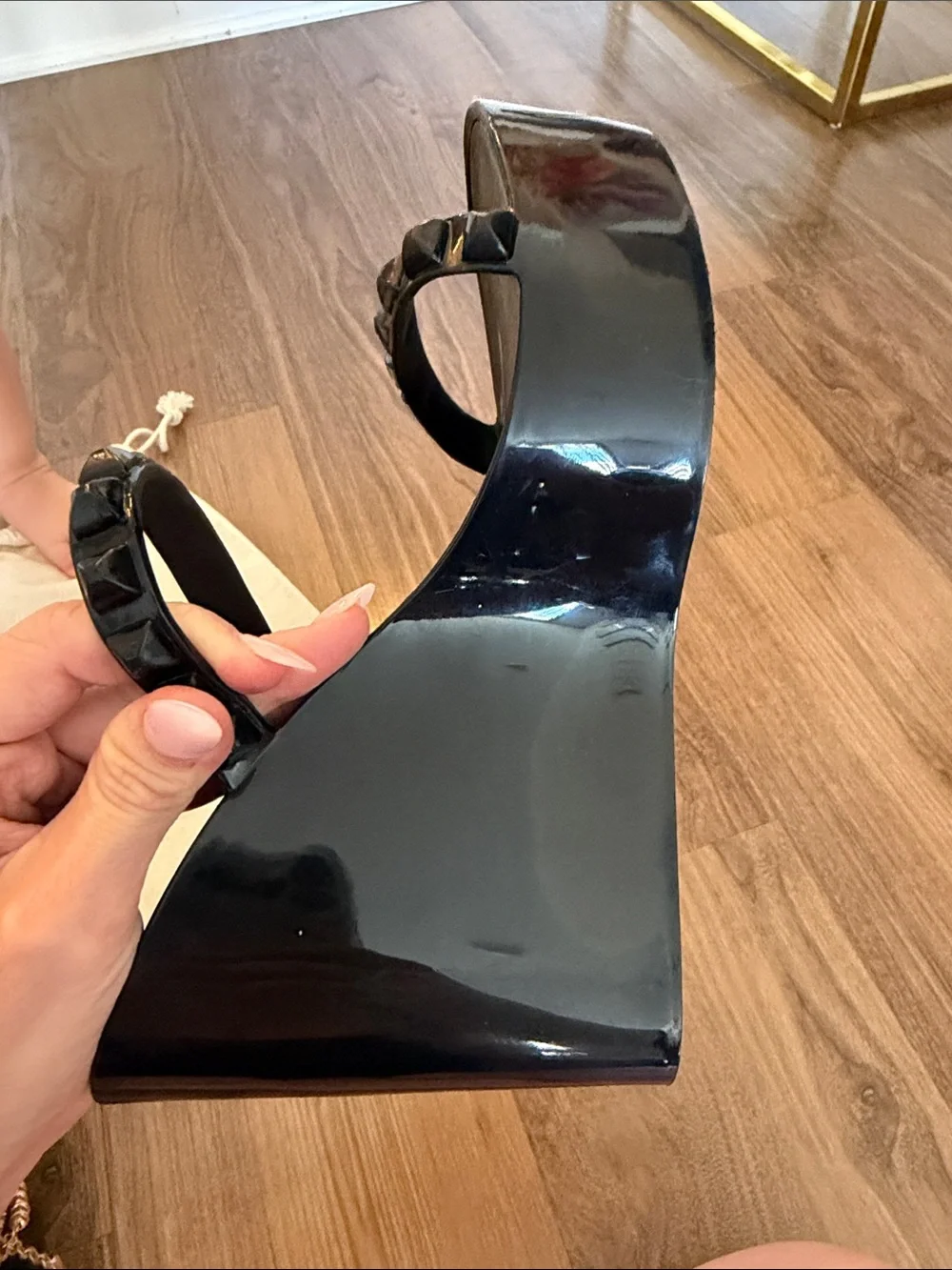 Carmen Sol Black Patent Wedge Sandals - Picture 4 of 5